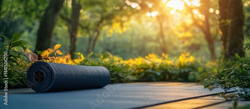 Obraz na płótnie Yoga mat outdoors, park sunset, tranquil w salonie