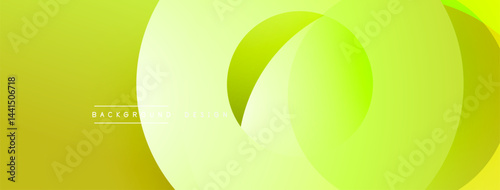 Abstract background features overlapping circles. Gradient shades create depth, using light yellow, lime green hues. Minimalist design.