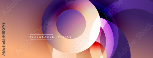 Abstract circles overlap, creating soft gradients. Warm orange transitions to cool purple hues. Minimalist design for backgrounds.