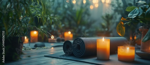 Obraz na płótnie Yoga Mats & Candles in Tranquil Greenhouse w salonie