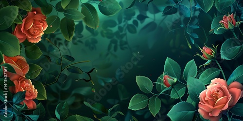 Rose flower with leaves frame