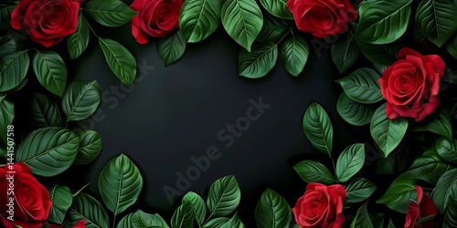 Rose flower with leaves frame