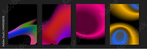 Four abstract designs featuring vibrant gradients of color; perfect for backgrounds, posters, website elements, and digital artwork projects.