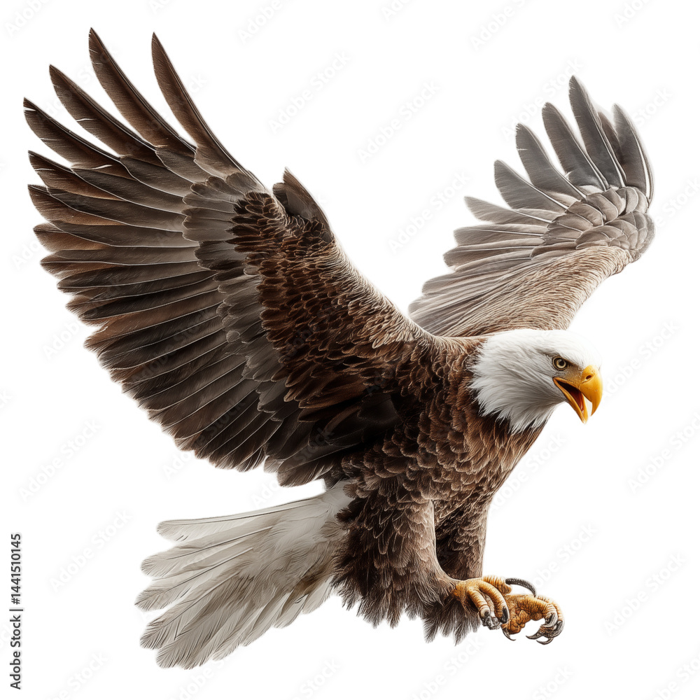 Obraz premium Majestic eagle soaring with outstretched wings. Animal isolated on transparent background
