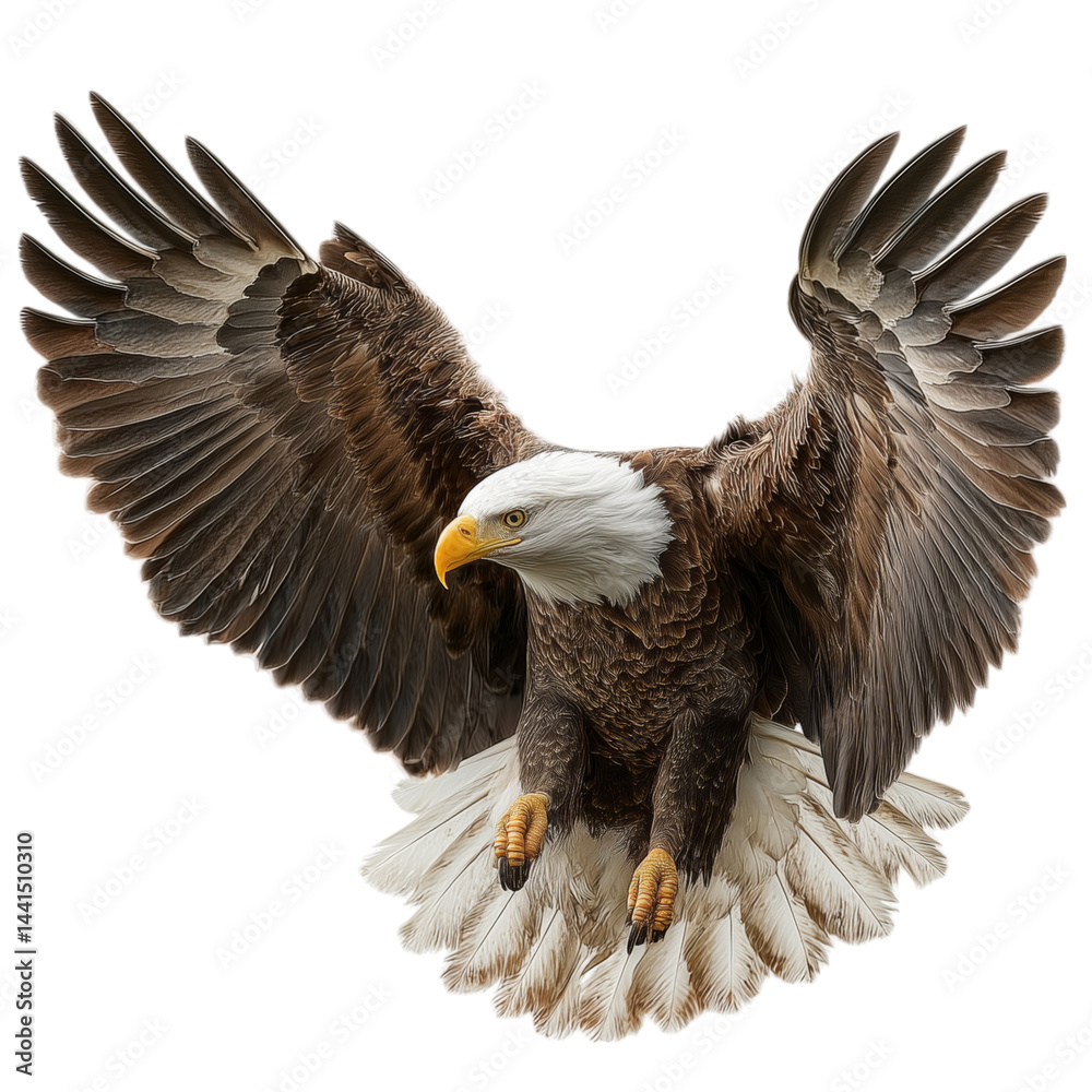 Obraz premium Majestic eagle soaring with outstretched wings against a transparent background. Animal isolated on transparent background