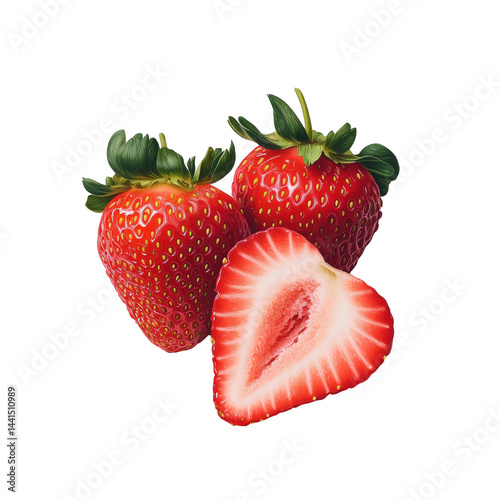 Fresh Strawberries with a Sliced Half Showing Juicy Interior