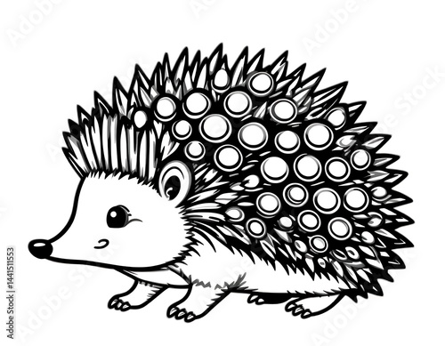 Hedgehog with Round Spikes, Cute Animal Coloring Page for Kids, Simple Line Art Illustration on a White Background photo