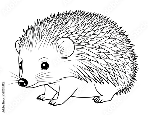 Hedgehog with Round Spikes, Cute Animal Coloring Page for Kids, Simple Line Art Illustration on a White Background photo