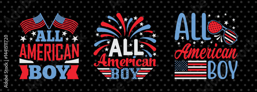 All American Boy SVG Independence Day T-shirt Design Memorable Day Bundle American Quote