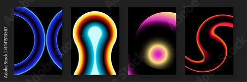 Four abstract designs with colorful gradients perfect for backgrounds, advertising, web design, or digital artwork projects needing a modern touch.