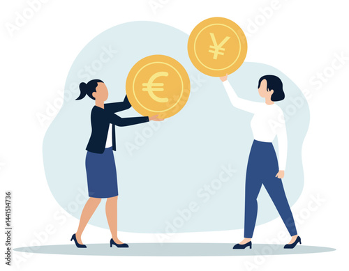 Illustration of a currency exchange between two women vector art
