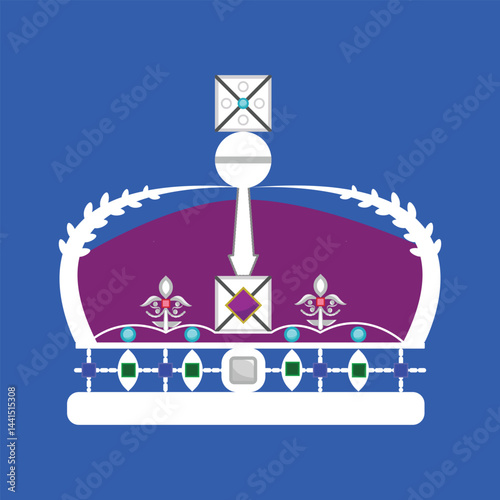 coronation day. illustration of the silver crown of the king and queen 