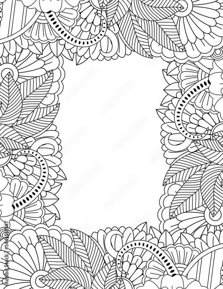 Fototapeta premium Flowers Borders Coloring Book Cover Pages