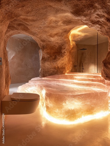 Obraz na płótnie Cave Bathroom: Luxurious Relaxation in a Natural Setting w salonie