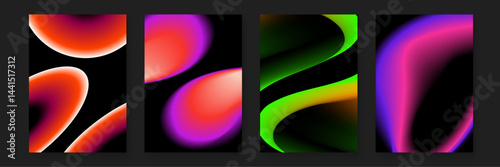 Four abstract shapes in vibrant colors against a black background, ideal for graphic design projects, backgrounds, and modern artistic concepts.