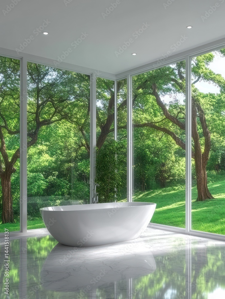 Serene Modern Bathroom with Lush Greenery Views