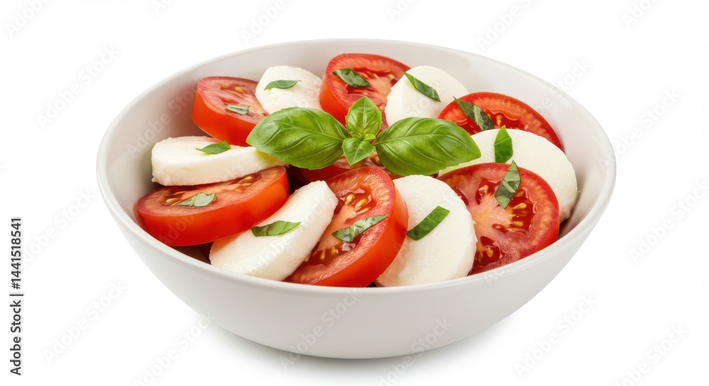 Caprese salad isolated on white background in a bowl Caprese salad isolated on white background in a bowl