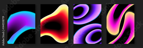 Abstract neon gradient shapes perfect for backgrounds, posters, social media posts, and website designs requiring modern and vibrant visuals.