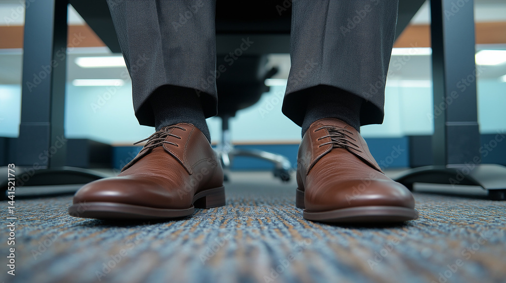 Candidate's feet showcasing confidence during interview at office Candidate's feet showcasing confidence during interview at office