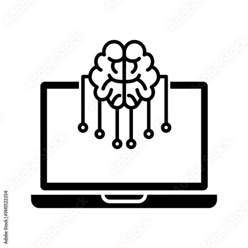 brain with laptop, illustration of a computer processor and artificial intelligence icon vector
