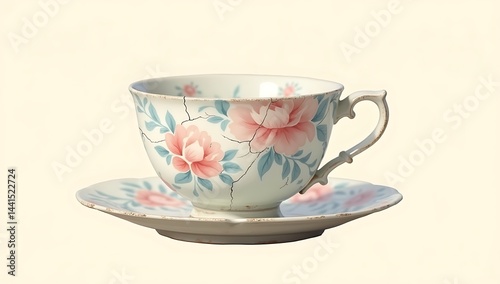 Wallpaper Mural Cracked Vintage Ceramic Teacup with Fading Floral Pattern on Solid Cream Background

 Torontodigital.ca