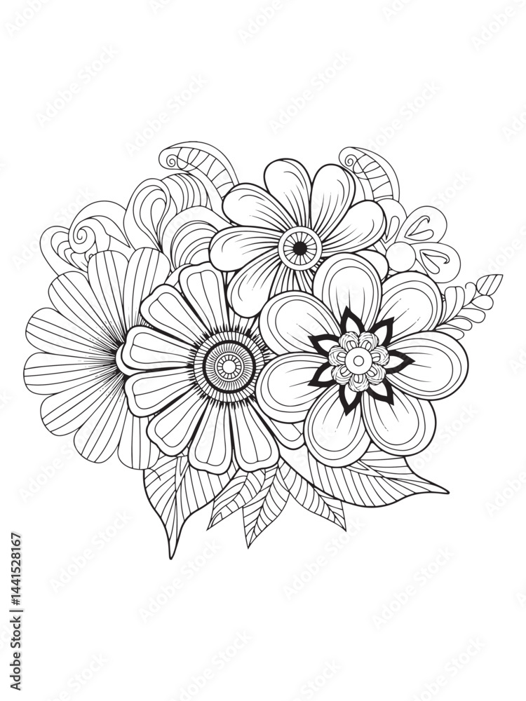 Fototapeta premium Artistic Blooming Spring Flowers Coloring Pages