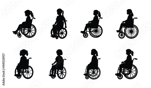 girl in wheelchair vector art illustration.