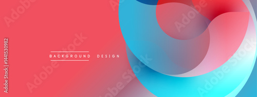 Abstract flowing shapes, vibrant colors. Red background contrasts with blue, pink, white layers. Modern design element.