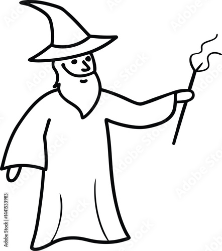 cartoon wizard with magic wand