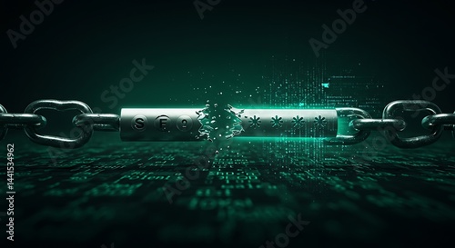 Breaking Chain Link with Data Stream and Code Background