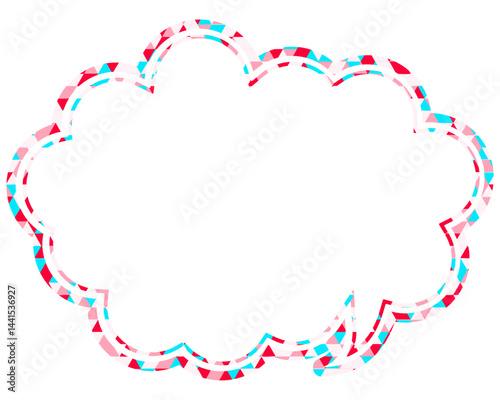 ステンドグラス風吹き出し　三角形模様　丸みのある雲形