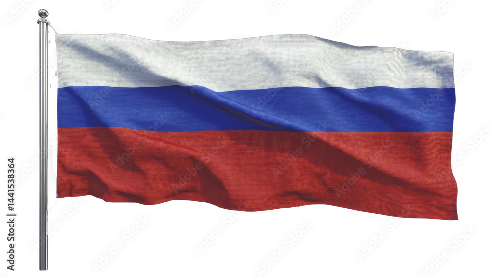 Flag Waving on Pole with White Blue and Red Stripes Flag Waving on Pole with White Blue and Red Stripes