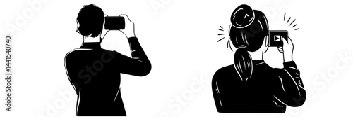 silhouette, black and white, smartphone, mobile phone, hand holding phone, person with smartphone, man silhouette, woman silhouette, mobile device, digital device, minimalistic, monochrome, communicat