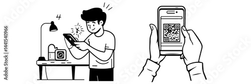 silhouette, black and white, smartphone, mobile phone, hand holding phone, person with smartphone, man silhouette, woman silhouette, mobile device, digital device, minimalistic, monochrome, communicat
