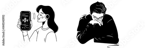 silhouette, black and white, smartphone, mobile phone, hand holding phone, person with smartphone, man silhouette, woman silhouette, mobile device, digital device, minimalistic, monochrome, communicat