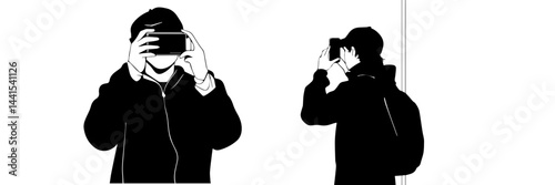 silhouette, black and white, smartphone, mobile phone, hand holding phone, person with smartphone, man silhouette, woman silhouette, mobile device, digital device, minimalistic, monochrome, communicat