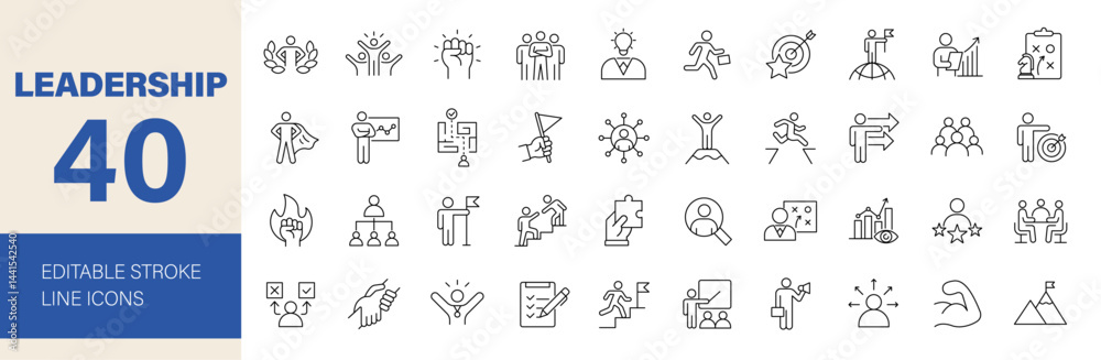 Leadership icon set. Containing management, leader, business, vision ...