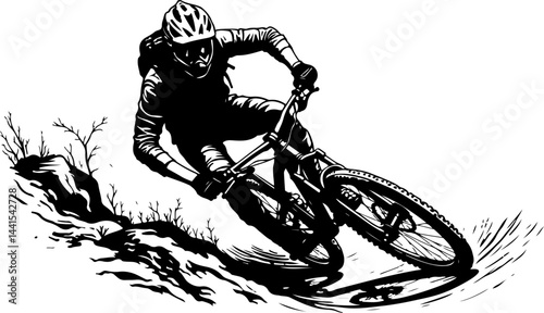 Mountain Biker on Rugged Trail" vector graphics