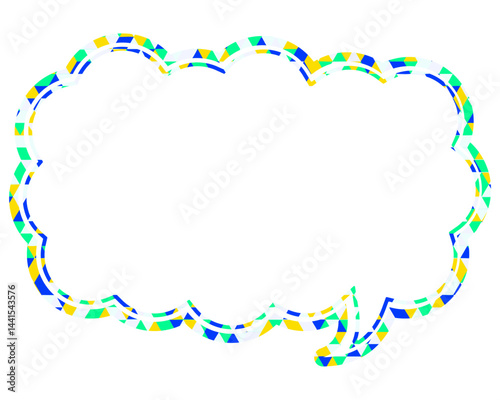 ステンドグラス風吹き出し　三角形模様　細長い雲形