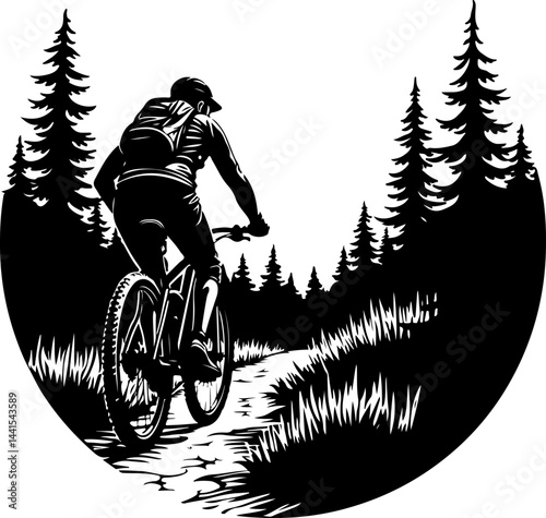 Mountain Biker on Trail Vector