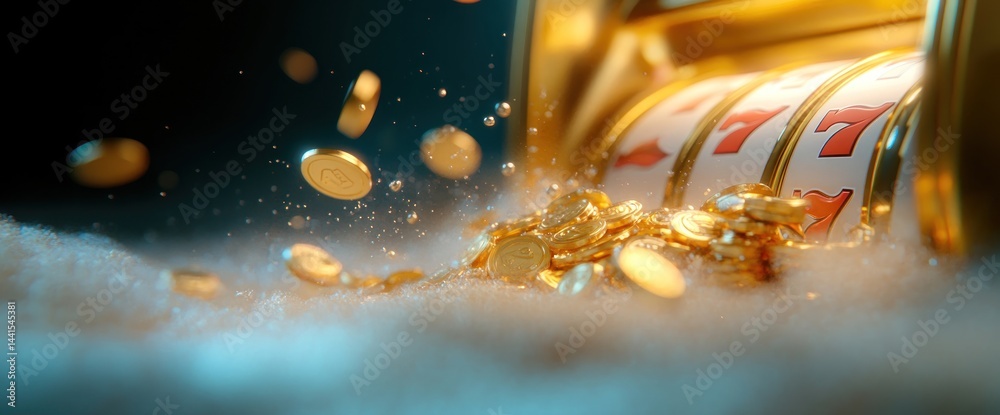 Golden Jackpot: Casino Slot Machine Win, Lucky Seven, Wealth, Riches, Fortune, Gambling, Prize, Success