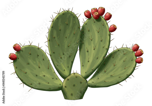 Prickly Pear Cactus with Ripe, Juicy Fruits