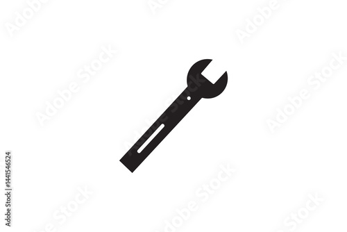Minimalist crossed hammer and wrench icon, simple line drawing of hand tools, clean thin line repair symbol