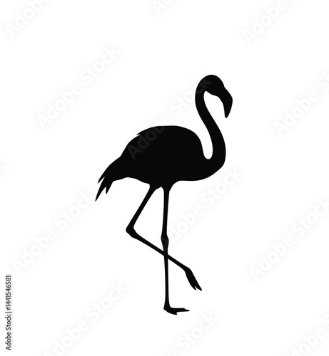 Flamingo silhouette. This image shows a black silhouette of a flamingo standing on one leg, showcasing its elegant and graceful posture. Vector clipart illustration design.