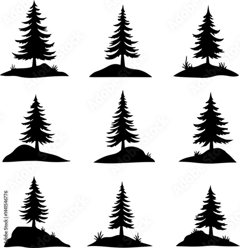 Pine Tree Silhouette vector Bundle - Evergreen Forest Clipart