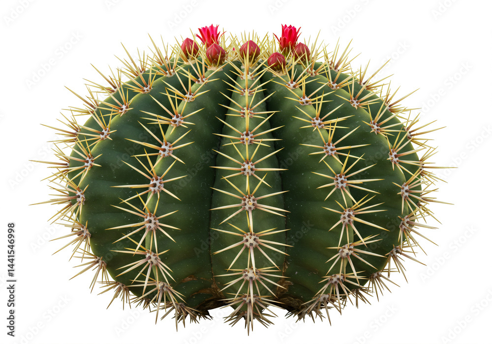 Globular Cactus Blooming with Crimson Desert Flowers Globular Cactus Blooming with Crimson Desert Flowers