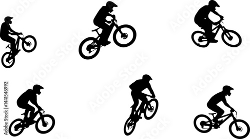 Mountain Biker Silhouette Vector Set – Extreme Downhill Cycling Adventure Collection