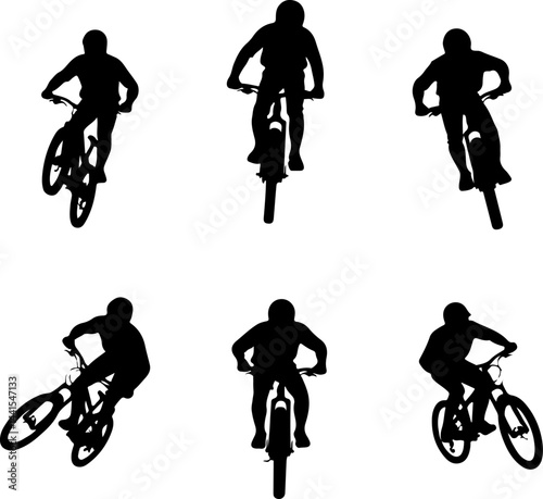 Mountain Biker Silhouette Vector Set – Extreme Downhill Cycling Adventure Collection