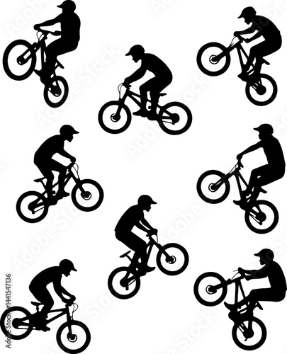 Mountain Biker Silhouette Vector Set – Extreme Downhill Cycling Adventure Collection