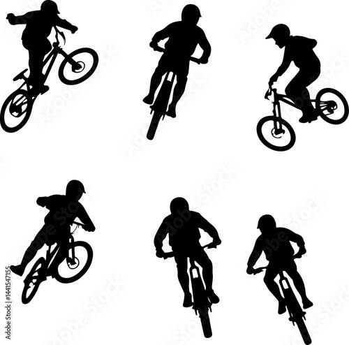 Mountain Biker Silhouette Vector Set – Extreme Downhill Cycling Adventure Collection